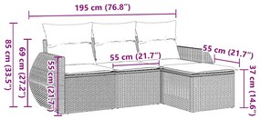 4 pcs conjunto de sofás para jardim c/ almofadões vime PE preto