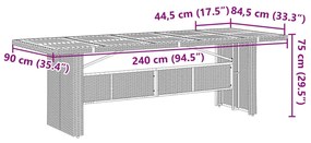 Mesa de jardim com tampo de madeira de acácia vime PE cinzento