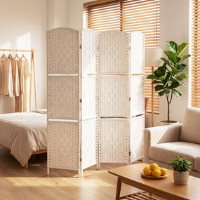 Biombo divisório de 4 painéis, 160 x 170 cm, com 2 prateleiras, dobrável, em madeira branco