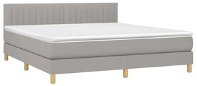 Cama box spring c/ colchão e LED 180x200 cm tecido cinza-claro