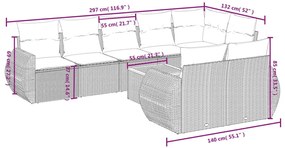 9 pcs conjunto de sofás p/ jardim com almofadões vime PE bege