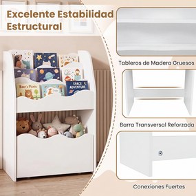 Estante Infantil de Arrumação, 49,5 x 30 x 76 cm, Gaveta Removível com Rodas, Branco