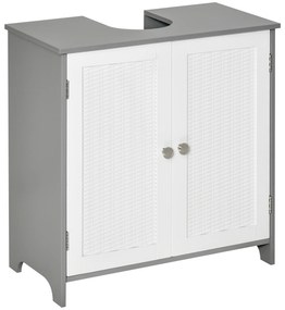 kleankin Móvel para Lavatório Pousar Móvel Casa de Banho de Madeira com 1 Armário 2 Prateleiras Interiores 60x30x60cm Branco e Cinza | Aosom Portugal