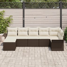 Conjunto de Sofá de Jardim de 7 Peças com Almofadas Castanho em Rattan