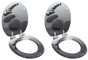 vidaXL Assentos sanita 2 pcs c/ tampas fecho suave MDF design pedras
