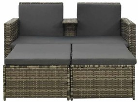 3 pcs conjunto lounge de jardim c/ almofadões vime PE cinzento