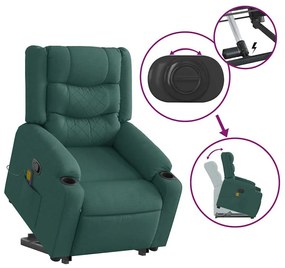 Poltrona reclinável elevatória de massagens tecido verde-escuro