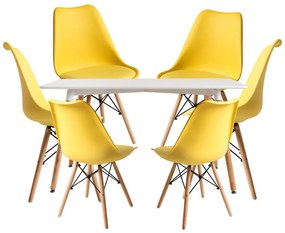Conjunto Mesa Tower Retangular 120 x 80 cm Branca e Pack 6 Cadeiras Tilsen - Amarelo