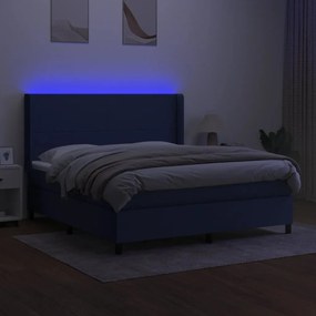 Cama box spring c/ colchão e LED 160x200 cm tecido azul