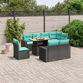 vidaXL 9 pcs conjunto de sofás p/ jardim c/ almofadões vime PE preto