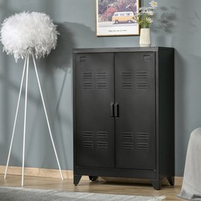 Armário de Metal de Armazenamento com Dupla Porta 2 Prateleiras com Altura Ajustável Armário para Escritório 75x33x110cm Preto