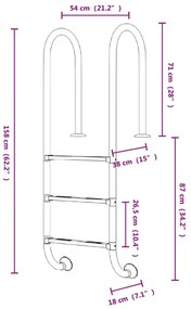 Escada de piscina 54x38x158 cm aço inoxidável 304