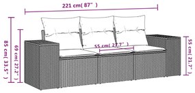 3 pcs conjunto de sofás p/ jardim com almofadões vime PE bege