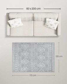 Tapete Boho 120 x 170 cm, lavável, felpudo, cinzento claro