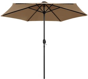 Guarda-sol c/ luzes LED/poste alumínio 270 cm cinza-acastanhado