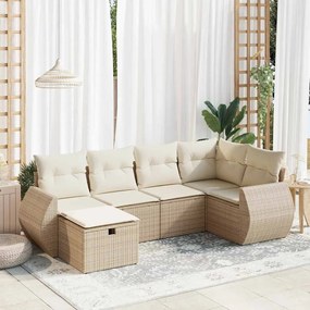 vidaXL 6 pcs conjunto de sofás p/ jardim com almofadões vime PE bege