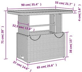 2 pcs conjunto de jantar p/ jardim c/ almofadões vime PE cinza