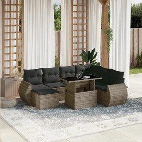 8 pcs conjunto sofás de jardim c/ almofadões vime PE cinzento
