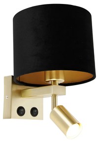 Candeeiro de parede em latão com luz de leitura e abajur de 18 cm preto - Brescia