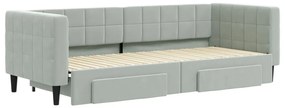 Sofá-cama c/ gavetão e gavetas 80x200 cm veludo cinzento-claro