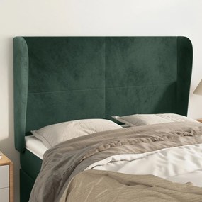 Cabeceira cama c/ abas veludo 147x23x118/128 cm verde-escuro