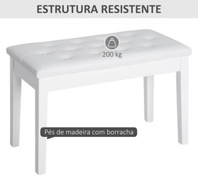 Banco para Piano com Espaço de Armazenamento Assento de Couro Sintético Acolchoado 76x36x50 cm Branco