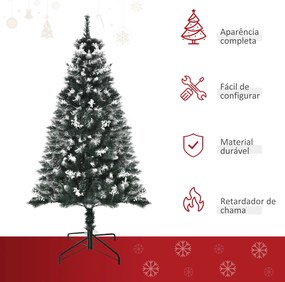 Árvore de Natal Artificial 150 cm com 378 Ramos 41 Decorações Suporte em Aço Dobrável e Base Destacável Verde