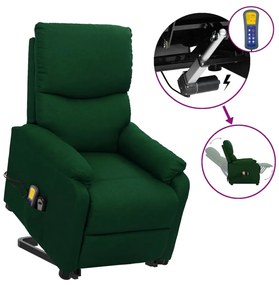 vidaXL Poltrona elevatória de massagens tecido verde-escuro