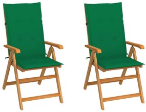 vidaXL Cadeiras de jardim c/ almofadões verdes 2 pcs teca maciça
