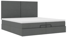 Estrutura de cama otomana com colchões tecido cinzento escuro