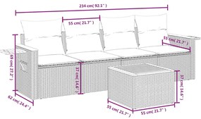 5 pcs conjunto de sofás p/ jardim com almofadões vime PE bege