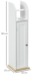 kleankin Armário Casa de Banho Armário Auxiliar Casa de Banho com Prateleiras Ajustáveis e Suporte para Papel Higiénico 20x20x80 cm Branco