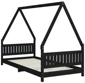 Estrutura de cama infantil 90x200 cm pinho maciço preto
