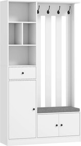 HOMCOM Móvel de entrada 4 em 1, armário de entrada com banco de arrumação, prateleira regulável, 4 ganchos, 100x30x180cm, branco | Aosom Portugal