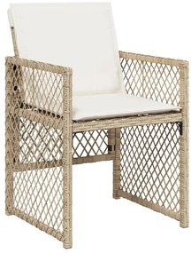17 pcs conjunto de jantar p/ jardim c/ almofadões vime PE bege