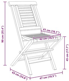 Cadeiras de jardim dobráveis 2 pcs 47x63x90 cm teca maciça