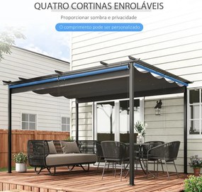 Pérgola de Jardim com Teto Retrátil e 4 Cortinas Enroláveis - 3,5x2,5m