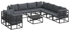 vidaXL Conjunto de Sofá de Jardim com almofada 10 pcs Preto Alumínio