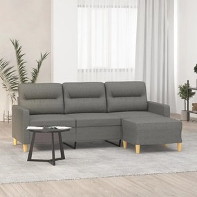 Sofá de 3 lugares com apoio de pés 180 cm tecido cinza-escuro