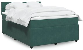 Cama com molas/colchão 140x200 cm veludo verde-escuro