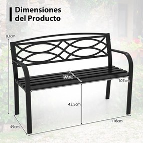 Banco de jardim de 116 cm 49 x 116 x 83 cm para 2 pessoas em metal resistente com braços e encosto curvos  Preto