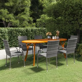 vidaXL 7 pcs conjunto de jantar para jardim cinzento