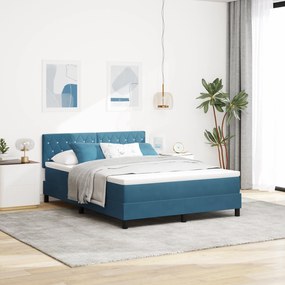 Cama Box Spring com Colchão Azul Escuro 140x190 cm Veludo