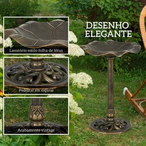 Banho para Pássaros de Jardim Exterior 71 cm com Design Folha de Lótus e Acabamento Envelhecido Leve e Resistente Bronze