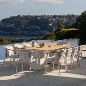 Conjunto De Mesa Retangular 260x110 Cm Em Alumínio E Madeira De Teca Inkeri E 10 Cadeiras De Jardim Em Alumínio E Tecido - Sklum