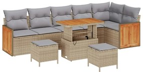 Conjunto de Sofás de Jardim vidaXL 9 peças com Almofadas Bege Rattan A