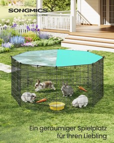 Parque para pequenos animais com cobertura, 8 placas de grelha, 175 x 175 x 80 cm, preto