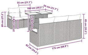 Conjunto de Sofá de Jardim de 7 Peças com Almofadas Begev em Rattan Si