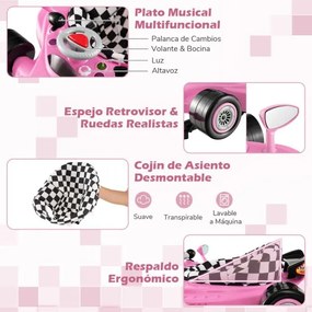 Andarilho dobrável convertível 4 em 1 3 níveis de altura ajustável Música e bandeja de alimentação Almofada almofadada para bebés 7-14 meses Rosa