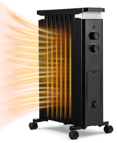 Radiador a Óleo Portátil Aquecedor Eléctrico 3 Ajustes de Calor até 108,2° Rodas de Ajuste de Calor Preto